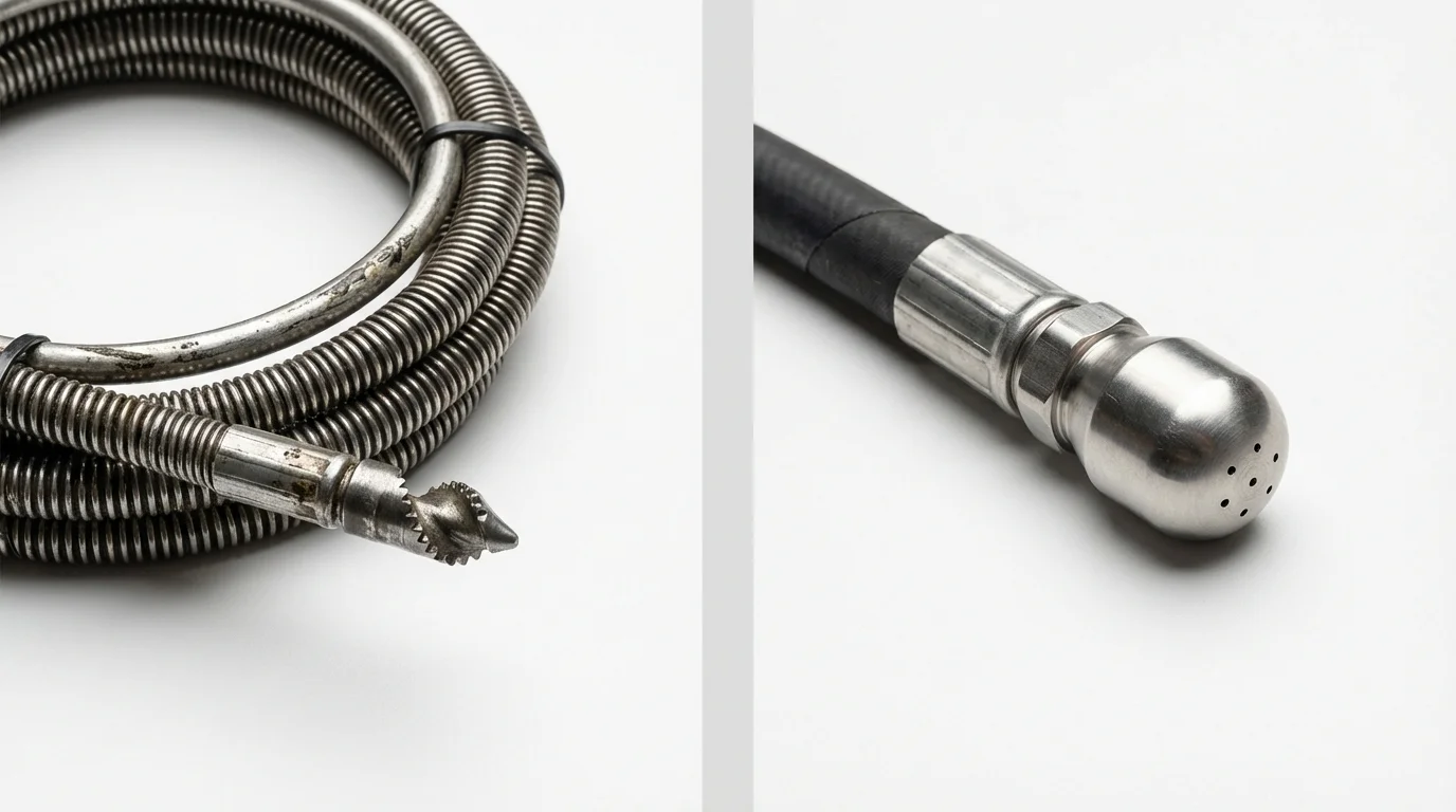 Drain snake cable and hydro jetting nozzle used for drain cleaning in Silver Springs, NV