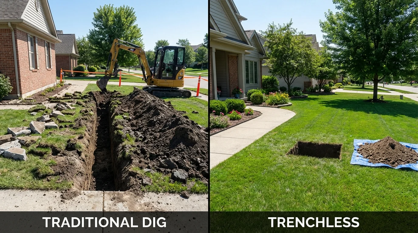 Trenchless sewer repair with minimal yard damage versus traditional excavation in Silver Springs, NV